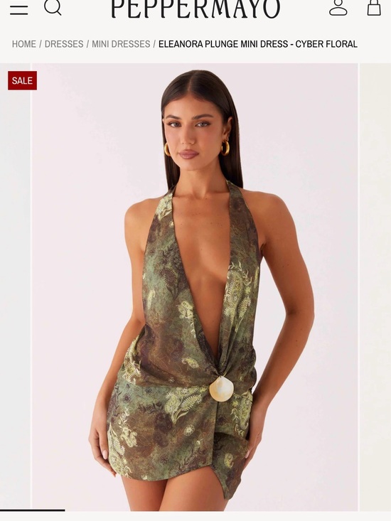 Peppermayo Dresses & Skirts - Peppermayo Brown and Green Floral Shell-Detail Dress